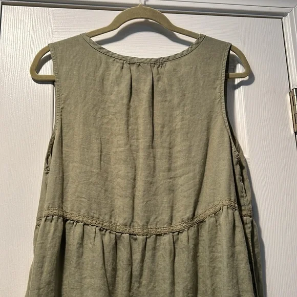 👗Lucky Brand Linen Sleeveless V Neck Tiered Midi Dress - Picture 6 of 10